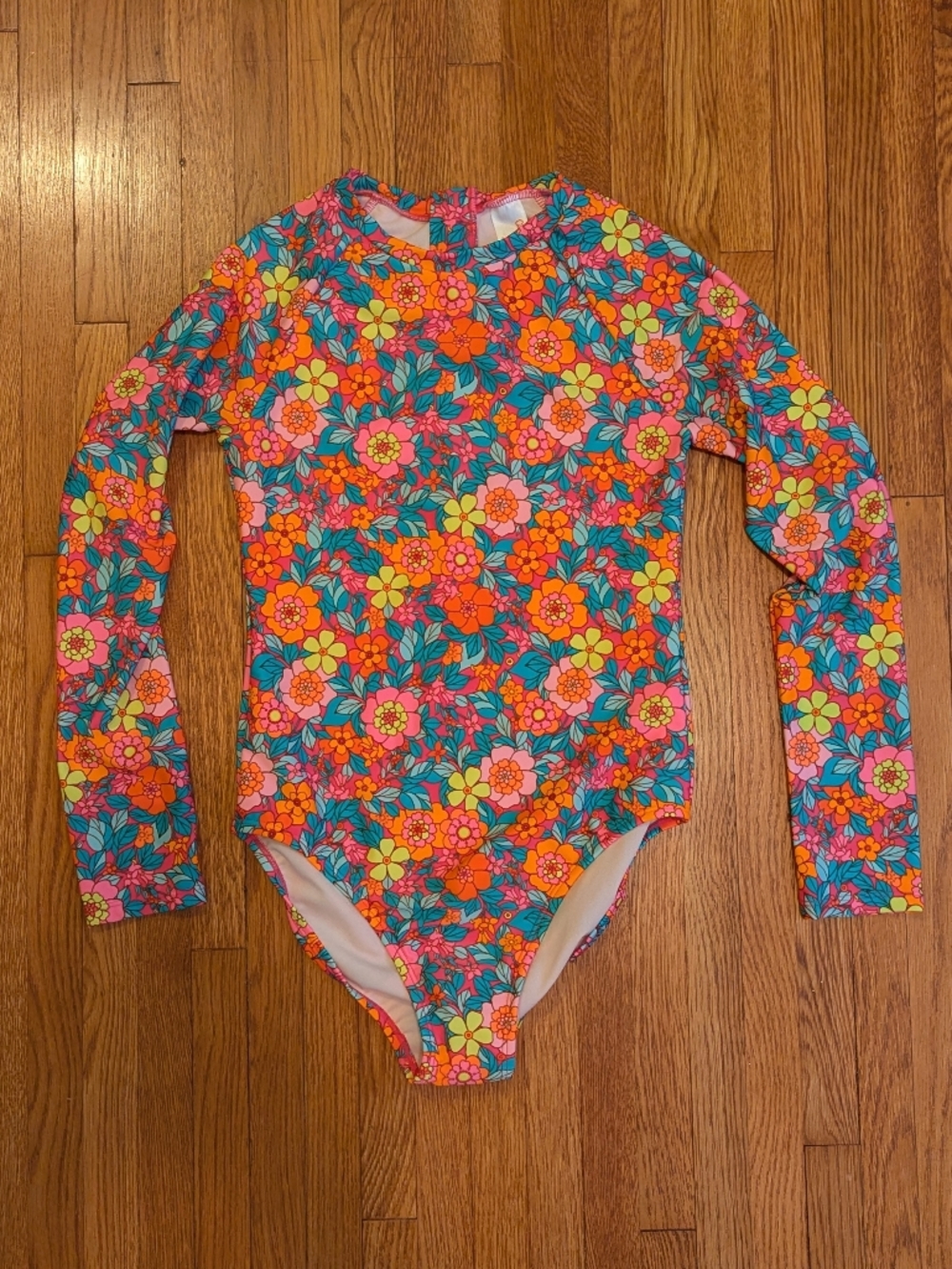 Cat & Jack Pink Floral Print Swim One Piece with Blue and Orange Accents